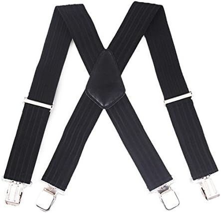 Black Stripes Mens Suspenders X-Back 2" Wide Adjustable Solid Straight Clip Suspenders - Heavy Duty