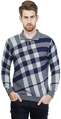 Kalt Men Polo Neck Full Sleeves Jacquard Cotton Autumn Winter T-Shirt