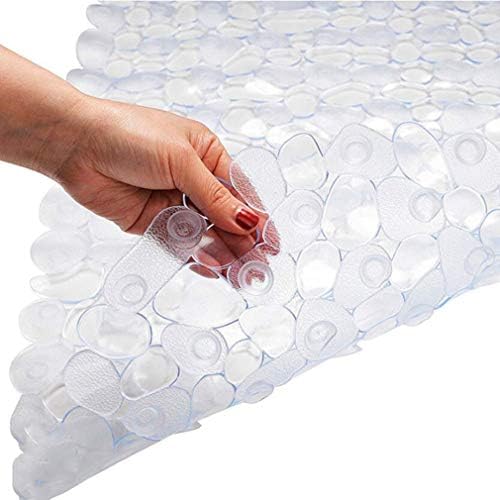 Dyytrm Pebbles Non Slip Shower Mats with Suction Cups - Anti Slip Bath Mat - PVC Material,Waterproof Bath Mat,69x36 cm,Clear