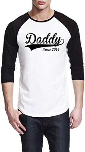 Daddy Since 2014 Father Gift 3/4 Sleeve Men Baseball Tee T-Shirt Large White