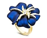 Ninabox Blue Flower Ring wiht White Zirconia Blue Enamel Ring Rose Gold Plated Exaggerated Style Women Jewelry,RAG037BB