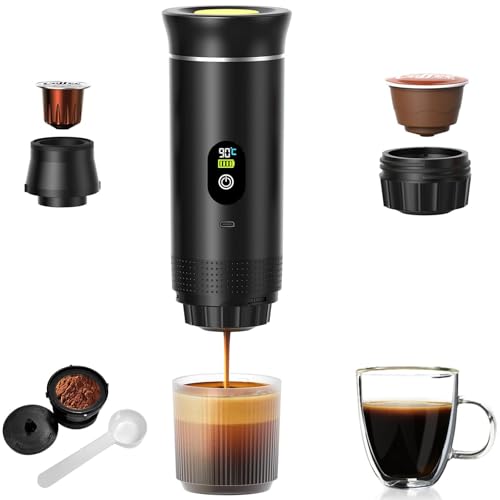 Cafetera Espresso Portátil, Cafetera Eléctrica MINI, Máquina de Café de Mano con Infusión en Frío y Calentamiento 4-6 Minutos Auto, Máquina Espresso con Café Molido y Cápsulas NS, Fácil de Limpiar
