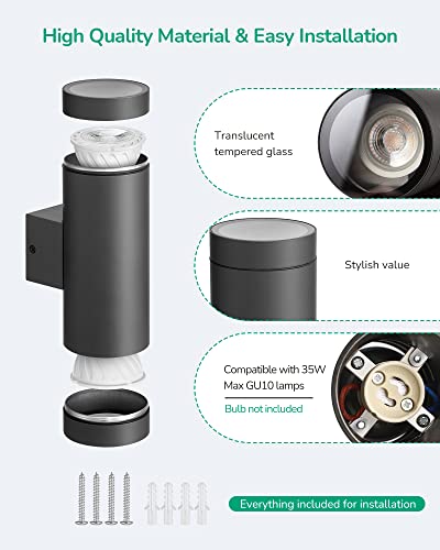 EDISHINE Up Down Outside Lights, Waterproof Up and Down Lights Outdoor IP44, Outdoor Wall Light, Weather Resistant, Outside House Light for Front Door, Garage, Garden, 2 Pack