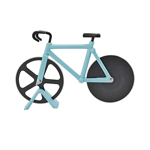 BE-TOOL Bicycle Pizza Cutter, Bike Pizza Slicer Dual Stainless Steel Non-Stick Cutting Wheels with a Stand, for Home Pizza Lovers (1 Pack, Baby Blue)