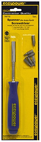 Eazypower 79772 7-Piece 7-1/2-inch Spanner Magnetic Screwdriver with tip storage, #4,#6,#8,#10,#12,#14 1-inch Bits (Fits Snake Eye Screw)