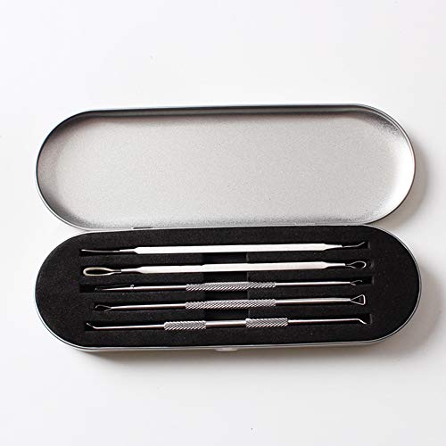Connie Cona Blackhead Remover Pimple Extractor Tool Tweezer Needle Kit Stainless Steel Blemish Acne Removal Face Skin Care Tool (Pack of 5 pcs In Tin Box)