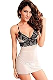 Amoretu Womens See Through Lingerie Cross Back Mini Dress Lace Chemise