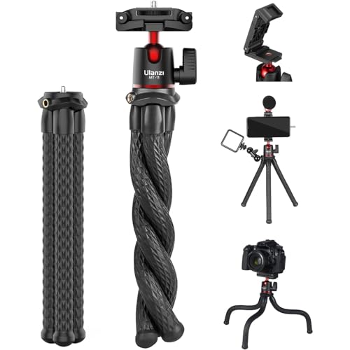 ULANZI MT-11 Camera Tripod, Mini Flexible Stand with Hidden Phone Holder w Cold Shoe Mount, 1/4'' Screw for Magic Arm, Universal for iPhone 13 12 Pro Max XS Max X 8 Samsung Canon Nikon Sony Cameras
