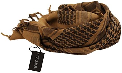 TZSJGL Military Shemagh Tactical Desert 100% Cotton Keffiyeh Scarf Wrap (Tan)