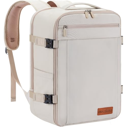MOCOCITO Travel Backpack Cabin Airplane 40 x 20 x 25, Cabin Travel Suitcases for Ryanair, Men's Women's Backpack Travel Bag Suitcases Travel Backpack Hand Luggage Laptop Backpack, Beige Cream, Casual