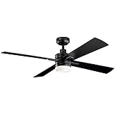 Kichler Lija 52 inch LED Ceiling Fan in Satin Black with Etched Cased Opal Glass