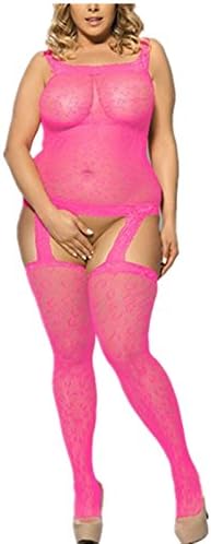 Lecca Women Strappy Sheer Crotchless Bodystocking Plus Size Fishnet Teddy Lingerie