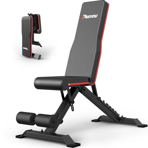 PASYOU Hantelbank Klappbare Trainingsbank mit 9x4x3 Verstellbaren Positionen Multi- Schrägbank als Bauch & Rückentrainer für zuhause, Max. 318kg Gewic