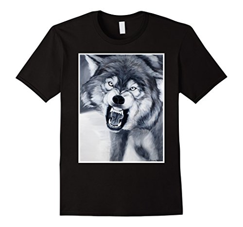 Mens lone wolf angry howl t shirt large black
