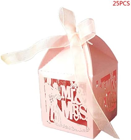 25pcs Party Favor Box,RIT58 MR & MRS Laser Cut Hollow Favors Gifts Candy Boxes With Ribbon Baby Shower Wedding Party Supplies