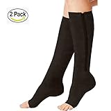 Compression socks, (2 Pairs) Aceles New Compression Zip Sox Socks Stretchy Zipper Leg Support Unisex Open Toe Knee Stockings (L/XL, Black)
