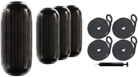 Marine and Rv Direct 4 New Ribbed Boat FENDERS 10" x 28" Black Center Hole Bumpers Mooring Protection