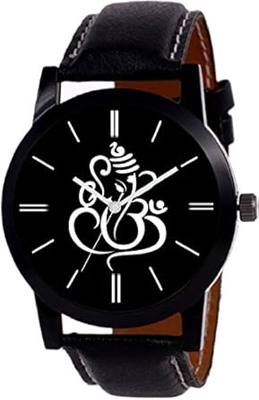 Swadesi Stuff Black Leather Strap Lord Shiva & Lord Ganesh Premium Quality Watch for Men & Boys