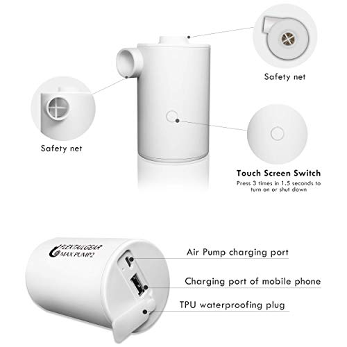 FLEXTAILGEAR Portable Air Pump with 3600mAh Battery USB Rechargeable Lightest Pump with Touch Screen Switch to Quick Inflate Deflate for Inflatables, Air Mattress, Pool Floats, Vacuum Bag (White) - Thumbnail 5