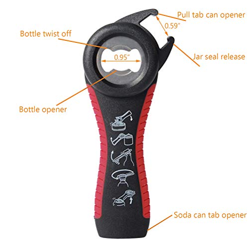 Jar Openers Can Openers 5 in 1 Multi Function Bottle Opener Kit with Silicone Grip for Weak Hands, Children, Senior and Arthritis Sufferers, Silicone Hand Gripper Aid (2 Packs)