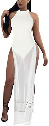 Wowowdress Womens Sexy Sleeveless Mesh Split See Through Long Maxi Dress