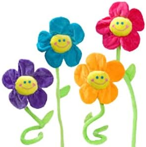Set of 4 Plush Bendable Flower with Pink Blue Orange and Purple Petals