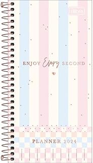 Tilibra - Planner Espiral 11,9 x 24 cm Soho 90 G 2024 - Linhas Verticais + Xadrez Inferior - Enjoy Every Secon