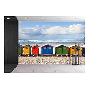 Wall26 - Row of Brightly Colored Huts on Beach - Canvas Art Wall Decor - 66"x96"
