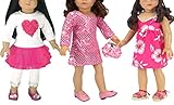 3 Pink Dress Set for 18 Inch Dolls Includes 6 Pieces, Sequin Pink Dress with Purse, Hawaiian Dress and Heart Tee, Pink Skirt and Leggings