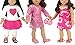 3 Pink Dress Set for 18 Inch Dolls Includes 6 Pieces, Sequin Pink Dress with Purse, Hawaiian Dress and Heart Tee, Pink Skirt and Leggings