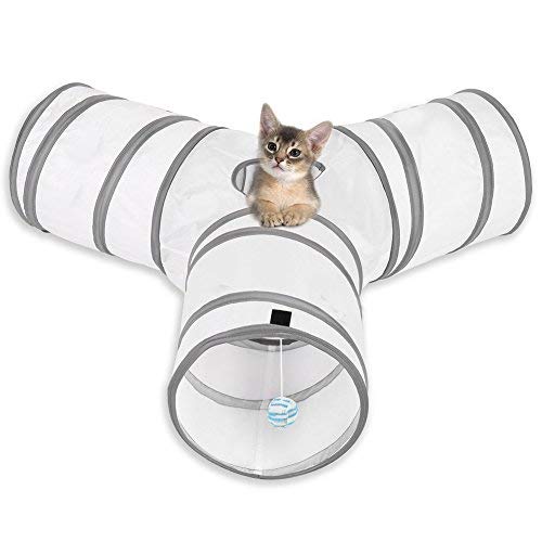 MFEI Rabbit Toys, Cat Tunnels 3 Way Cat Tunnel Rabbit Toys Crinkle Collapsible Tube Toy Tunnel for Cats Rabbits, Dogs, pets(White)