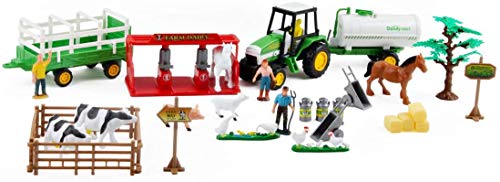 deAO 31-teiliges tragbares Bauernhofspielset mit Sattelzugmaschinen, verschiedenen Tierfiguren, Landwirt und Zubehör… – Bild 7