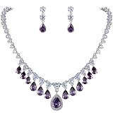 EVER FAITH Women's CZ Elegant Water Drop Dangle Necklace Earrings Set Silver-Tone