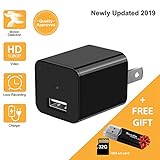 Charger Camera USB Wall Charger Camera Mini USB Security Camera Motion Detection Phone Charger Camera Nanny Camera with Built-in 32GB Memory Card Black