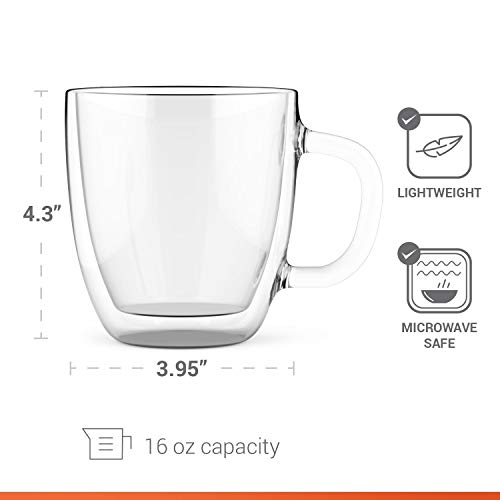 Large Coffee Mug, Double Wall Glass 16 oz Dishwasher & Microwave Safe Clear, Unique