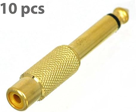 DCFun 1/4 inch 6.35mm Male Mono Plug to RCA Female Audio TS Connector Adapter Gold Plated 10-Pack