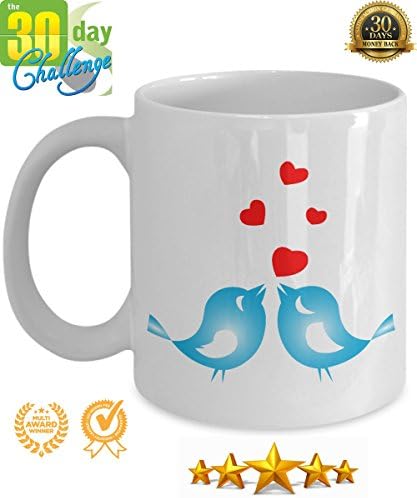 Love Birds Mug for Men or Women as a Personalized Gift to enjoy Tea or Coffee – White Ceramic Mugs and Cups Handmade in the USA with Love ideal for Wife, Husband, Boyfriend, Girlfriend or loved one