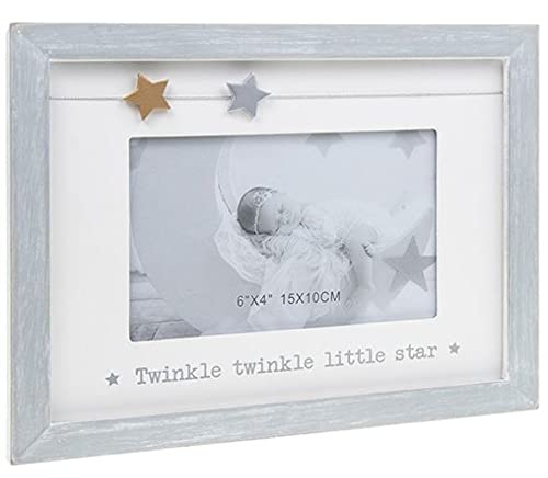 Joe Davies Heart Strings Single 6 x 4 Photo Frame - Grey Wood - Twinkle Twinkle Little Star - 3D Star Details - Nursery or New Baby Gift