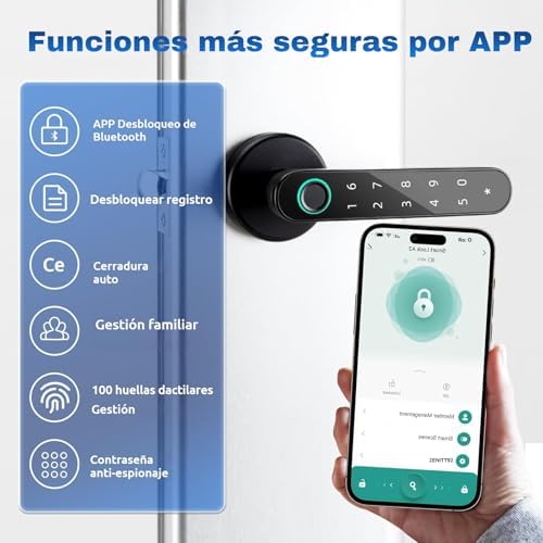 Fechadura Inteligente por Impressões Digitais, Fechadura Eletrónica 6 em 1, Aplicação Tuya, Cartão IC, NFC, Impressão Digital, Palavra-passe Digital, Chave Mecânica