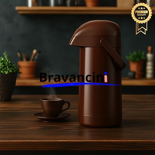 Garrafa Térmica Pump Marrom 1L Café Bomba Pressão 12h Quentes 24h Frio Água Chá Casa Mágic Escritório Consultorio