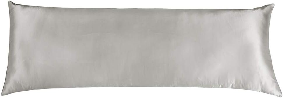 Cozysilk 100% Silk Body Pillowcase for Hair & Skin with Hidden Zipper, 20 Momme Silk Body Pillow Pillowcase, Pure Mulberry Silk Maternity Pillow Cover for Women Pregnancy (20 x 60, Grey)
