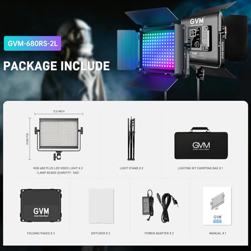 GVM 50W RGB LED Video Light, 680RS LED Panel Light with APP Control, Studio Lighting with 8 Stage Lighting Effects Lighting Kit for Youtube, 3200K-5600K, CRI 97+