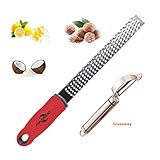 Fayogoo Multifunction Lemon Grater & Zester with Stainless Steel Blade Grips for Cheese, Chocolate, Lemon, Ginger & Potato,Kitchen Handheld Grating Tools & A Peeler,2 Pack