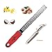 Fayogoo Multifunction Lemon Grater & Zester with Stainless Steel Blade Grips for Cheese, Chocolate, Lemon, Ginger & Potato,Kitchen Handheld Grating Tools & A Peeler,2 Pack