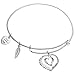 Qina C. Sterling Silver Mother Son Forever Love Heart Leaf Dangle Charm Family Adjustable Wire Bangle Bracelet