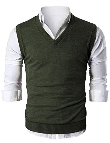 Ohoo Mens Slim Fit Casual V-Neck Knit Vest/DCV010-KHAKI-L