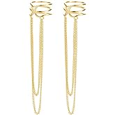 SLUYNZ 925 Sterling Silver No Piercing Cuff Earrings Chain for Women Wrap Earrings Tassel Clip On Ear