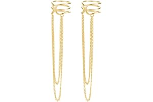 SLUYNZ 925 Sterling Silver No Piercing Cuff Earrings Chain for Women Wrap Earrings Tassel Clip On Ear