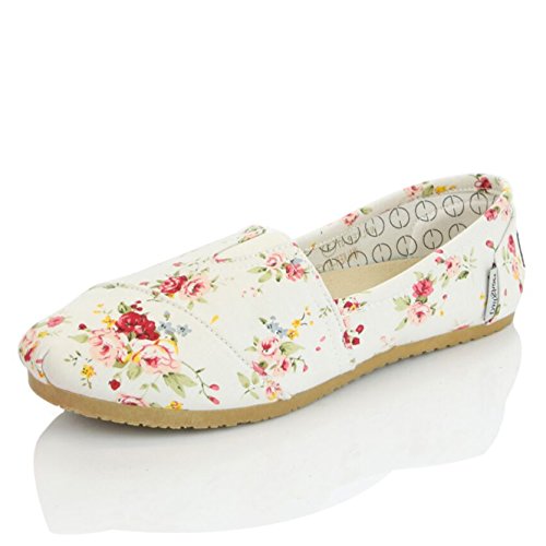 DailyShoes Women s Women Classic Flat Slip-On Comfort Loafer Sneaker Shoes with Raised Massage Surface Elastic Top Flats Shoe, Floral Linen, 10 B(M) US