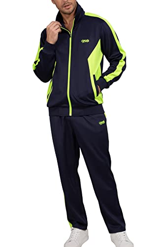 Plus Size Tracksuits for Men Sets with Zip Long Sleeve Jacket and Pant Jogging Sweatsuit Navy Blue Green XX-Large